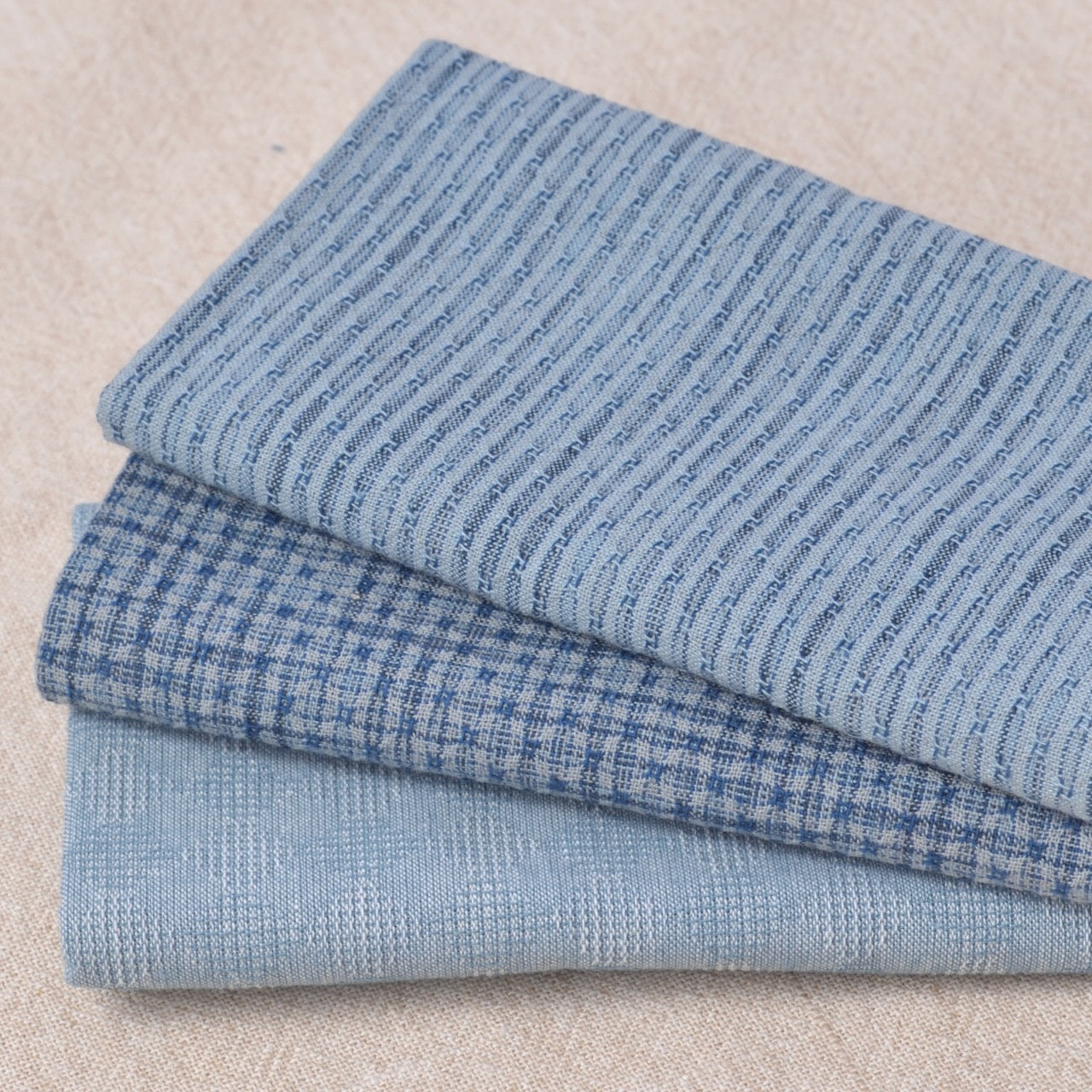 Dyed Yarn Cotton Fabric Bundle of 3, Cool Lake Blues