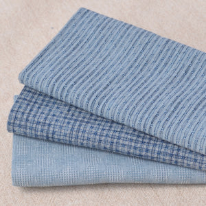 Dyed Yarn Cotton Fabric Bundle of 3, Cool Lake Blues