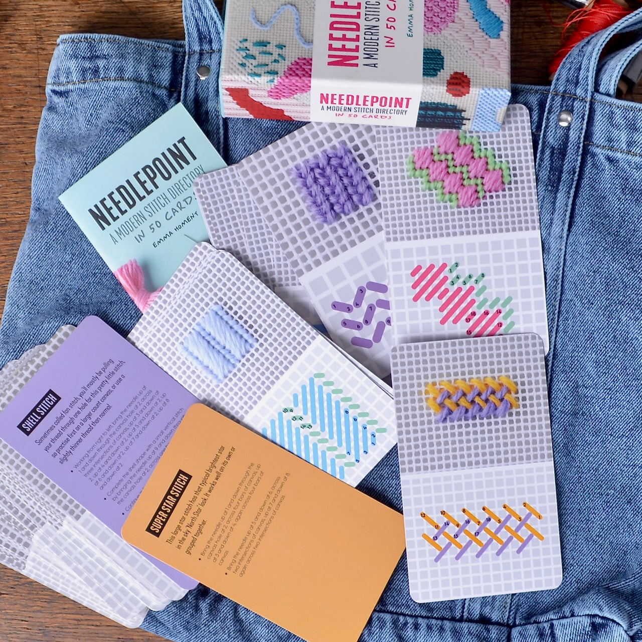 samples of  Needlepoint, A Modern Stitch Directory in 50 Cards