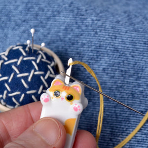  showing step 1 for how to use cute kitten needle threader