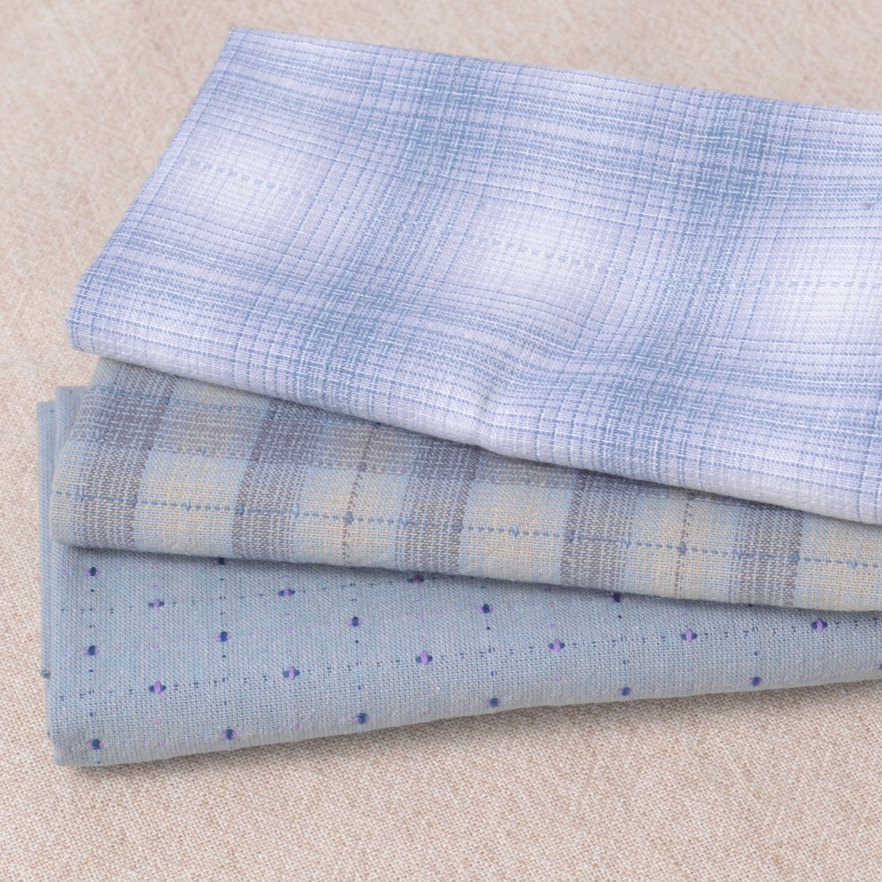 Dyed Yarn Cotton Fabric Bundle of 3, Periwinkle Blue