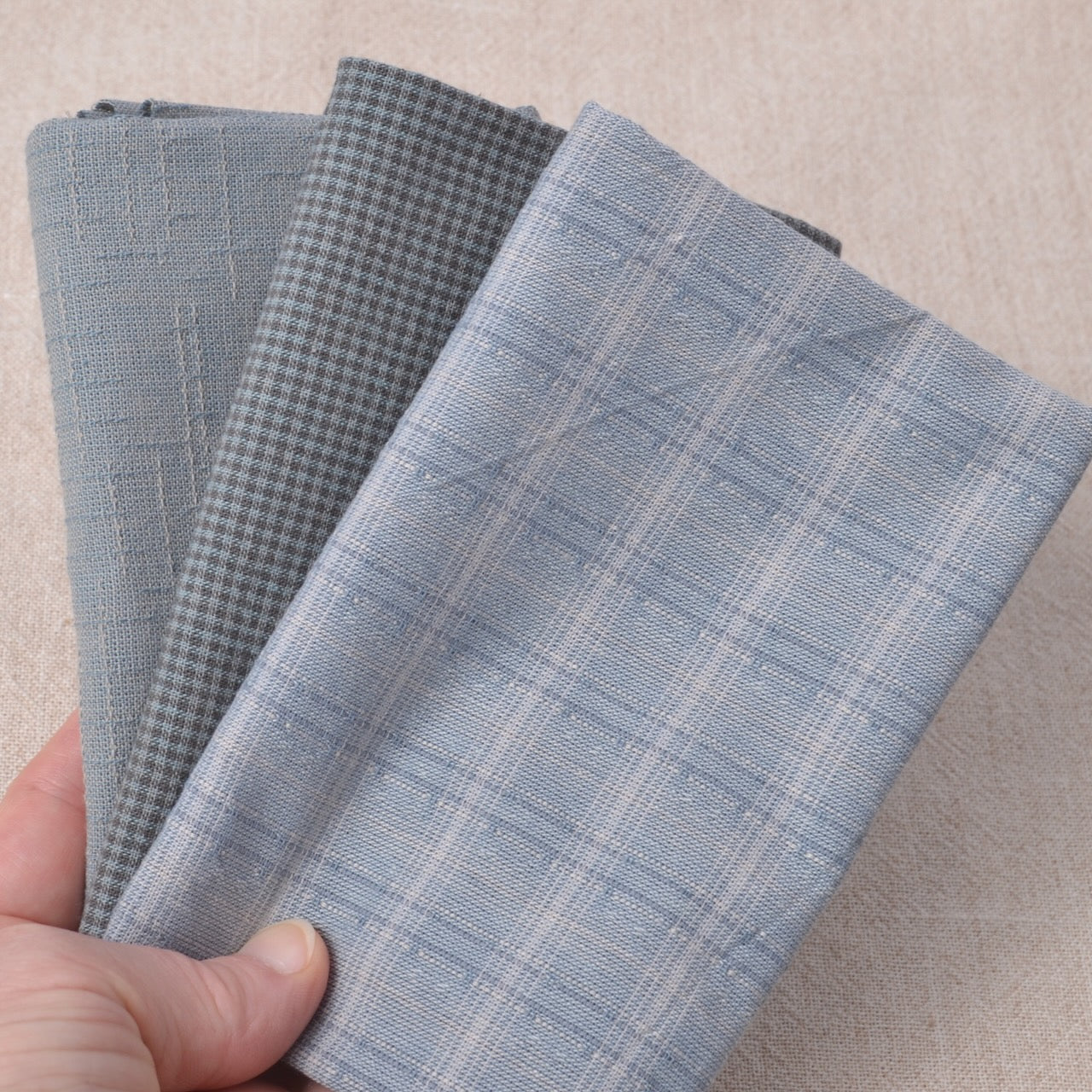 Dyed Yarn Cotton Fabric Bundle of 3, Laundry Line Blues