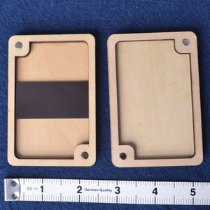 inside wood sewing needle storage box  with magnetic strip  and corners