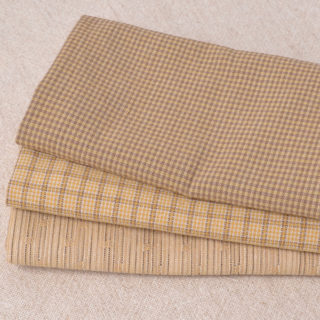 Dyed Yarn Cotton Fabric Bundle of 3, Vintage Quilt Soft Yellows