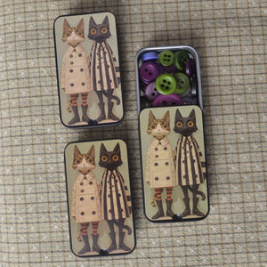 Cats in Trench Coats, 3 tins to hold sewing notion, needles