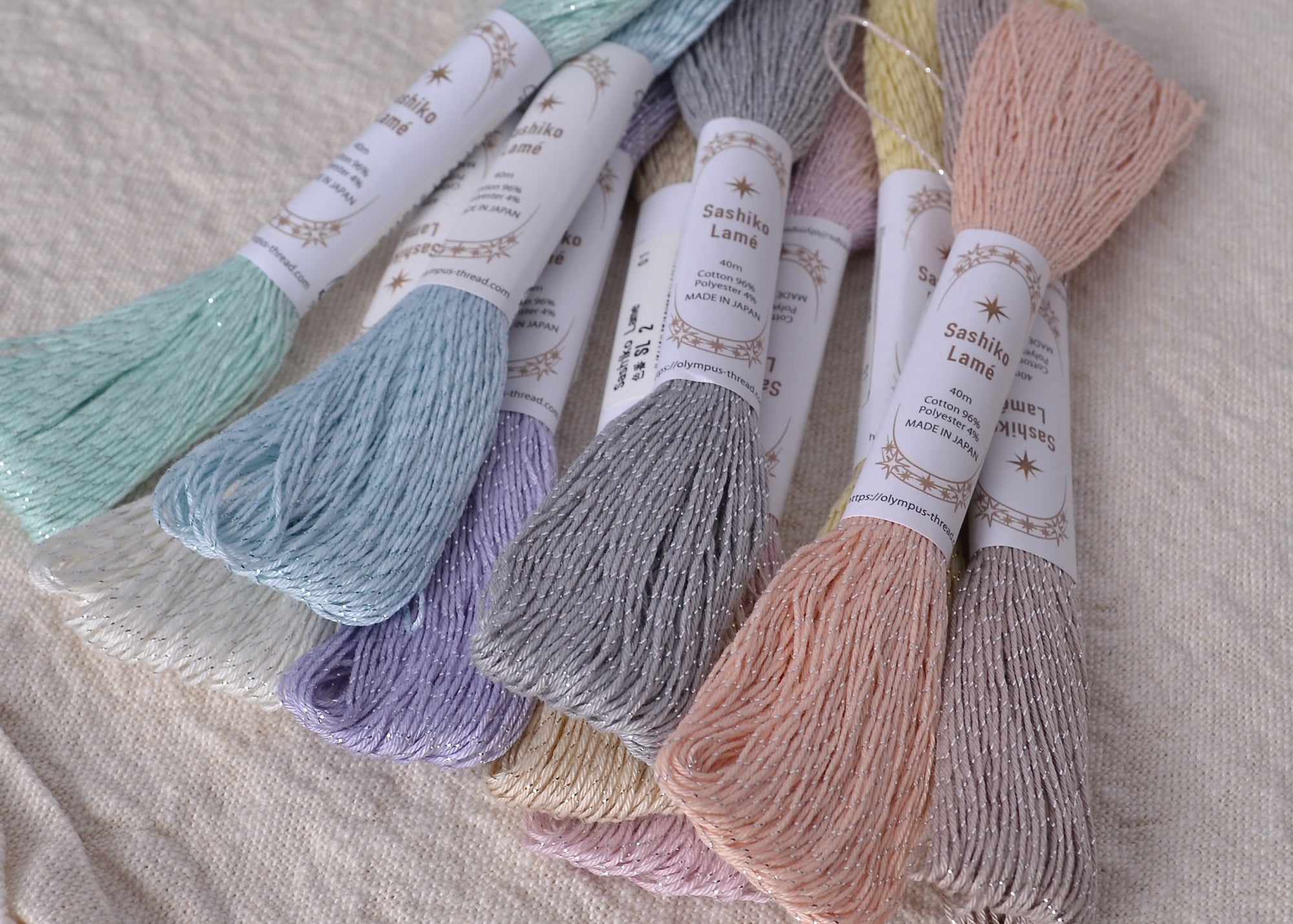 Olympus sashiko Lamé threads, 10 colours