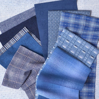 Dyed Yarn Cotton Fabrics, 10 Pieces 5" X 21", Assorted Dark Blues
