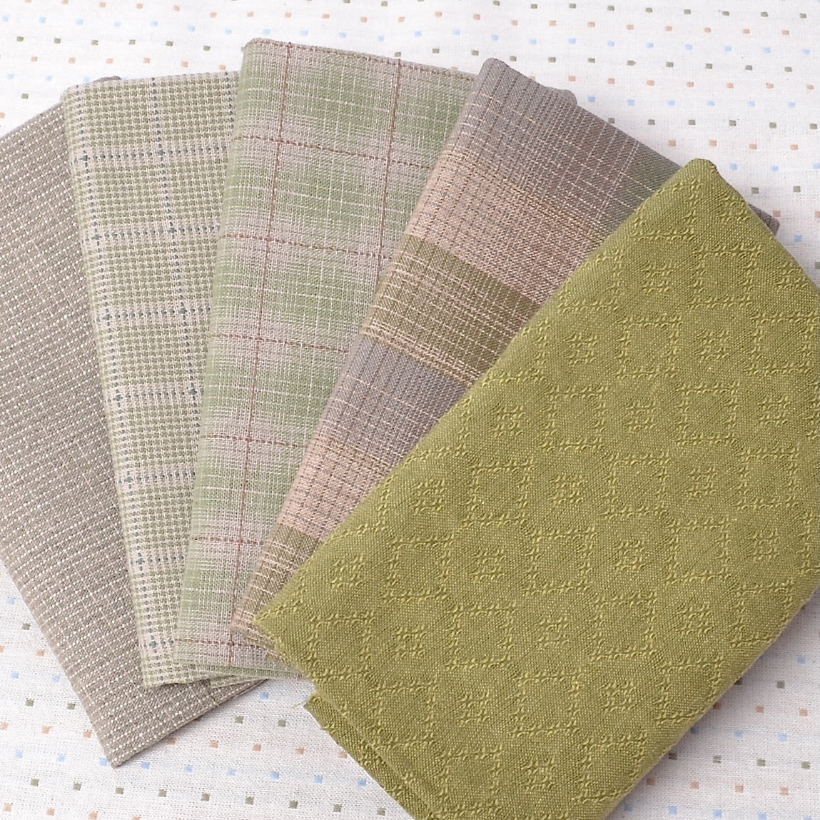 Dyed Yarn Cotton Fabric Bundle of 5  Greens