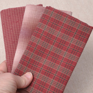 Dyed Yarn Cotton Fabric Bundle of 3, Wild Cranberry