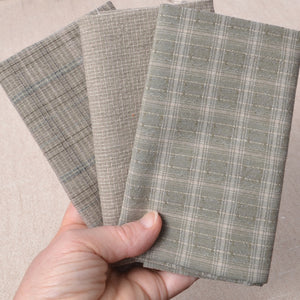 Dyed Yarn Cotton Fabric Bundle of 3, Sage Green