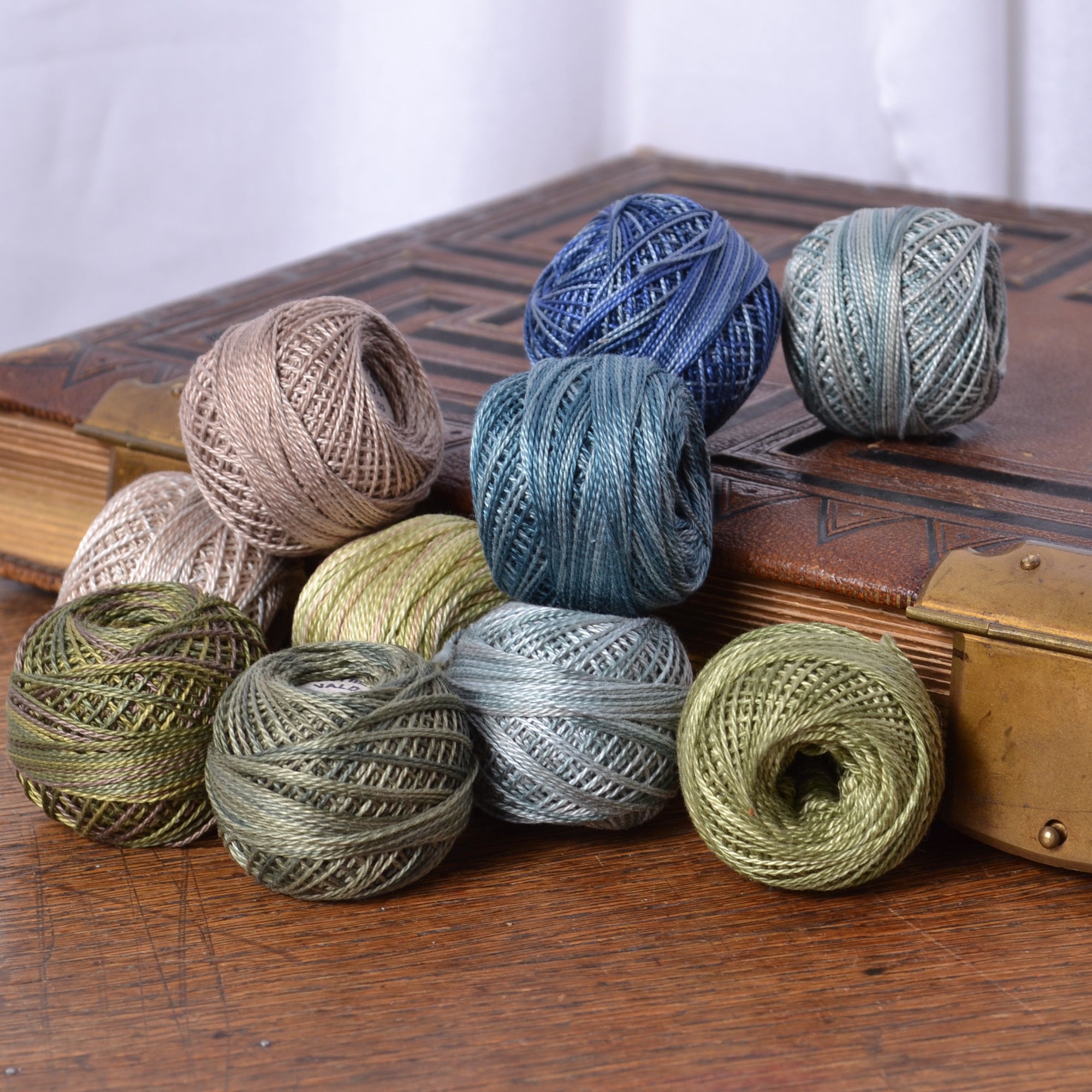 Valdani cotton threads in blues and greens