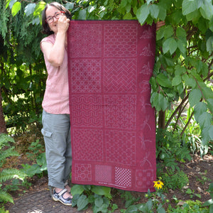Bebe Bold sashiko panel, red tsumugi fabric