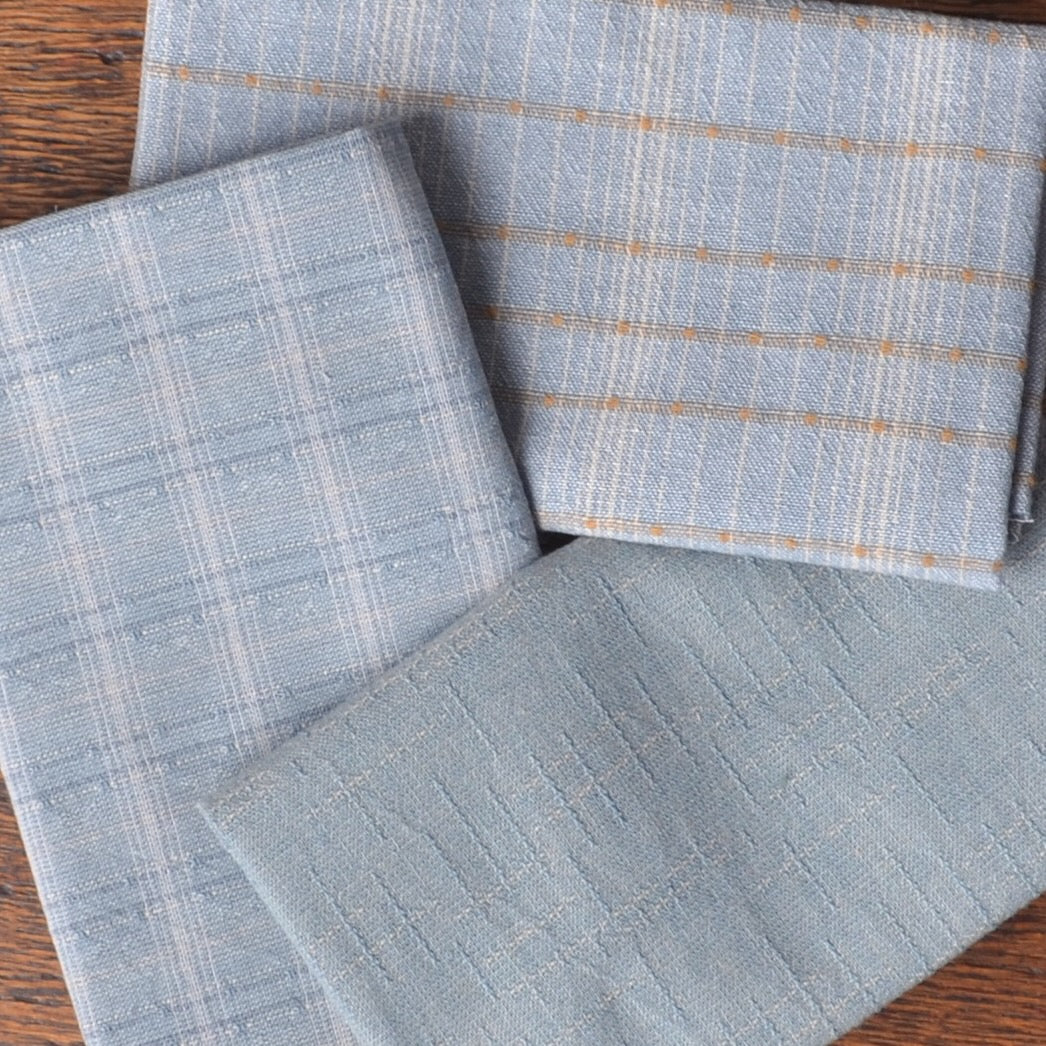 Dyed Yarn Cotton Fabric Bundle of 3, Dusty Aqua