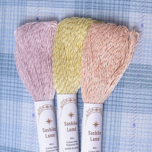 Sashiko Lamé Thread, Pink, Peach & Yellow Collection