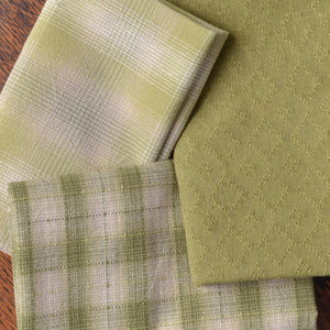 Dyed Yarn Cotton Fabric Bundle of 3,  Greens