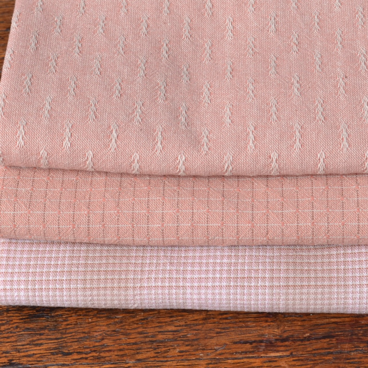 Dyed Yarn Cotton Fabric Bundle of 3, Coral Blush