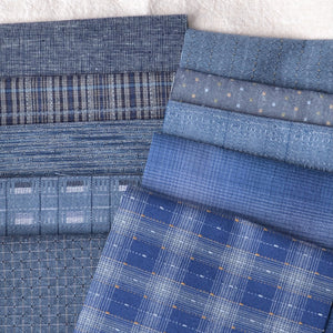 Dyed Yarn Cotton Fabrics, 10 Pieces 5" X 21", Dark Blues