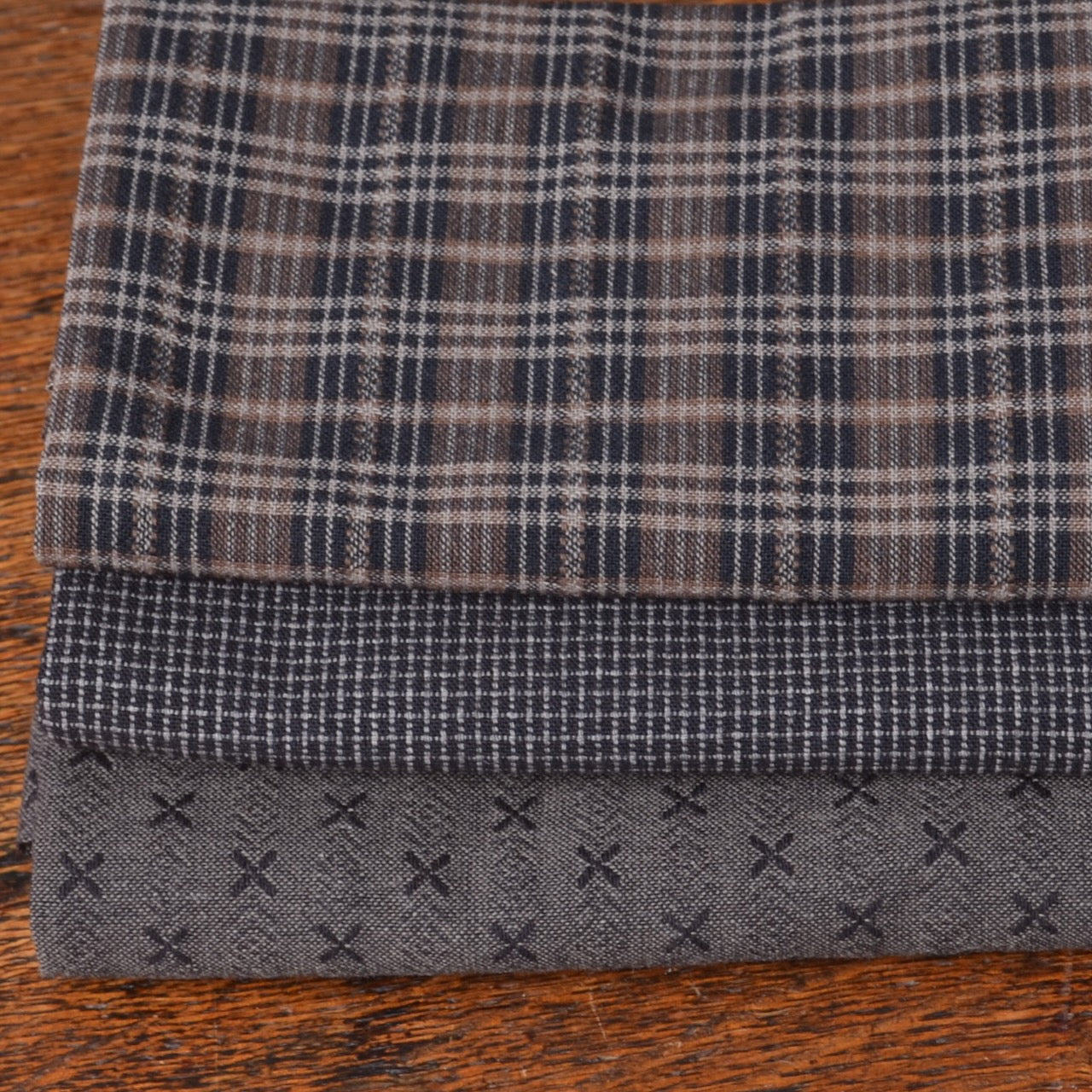 Dyed Yarn Cotton Fabric Bundle of 3, Charcoal