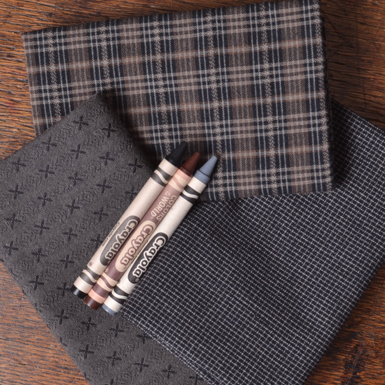 Dyed Yarn Cotton Fabric Bundle of 3, Charcoal blacks and browns