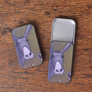 Purple donkey storage tin