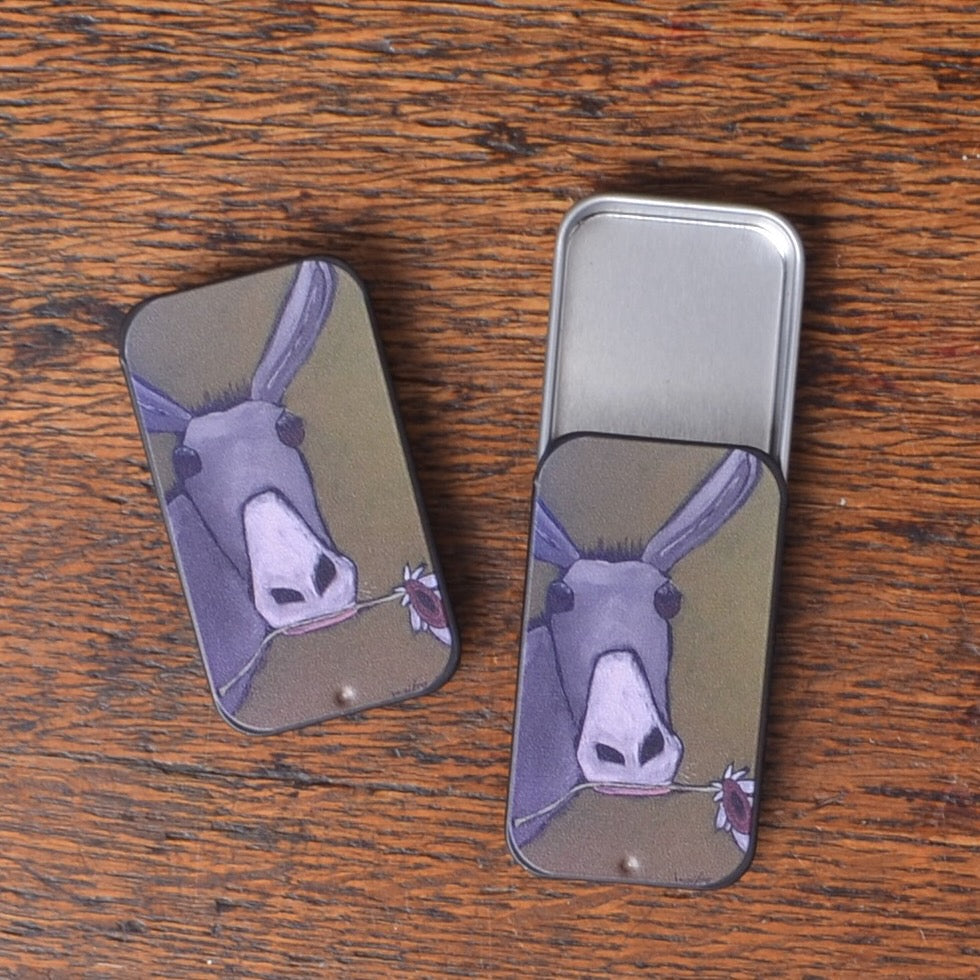 Purple donkey storage tin