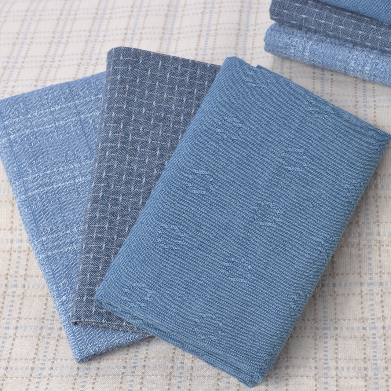 Japanese  yarn-dyed cotton fabrics, medium blues