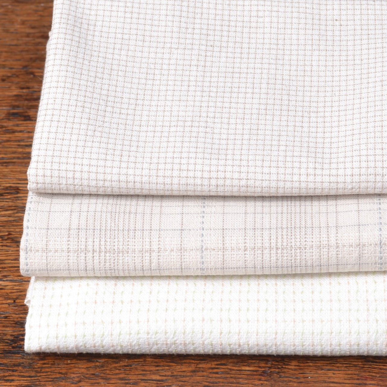 Dyed Yarn Cotton Fabric Bundle of 3, Oyster Shell