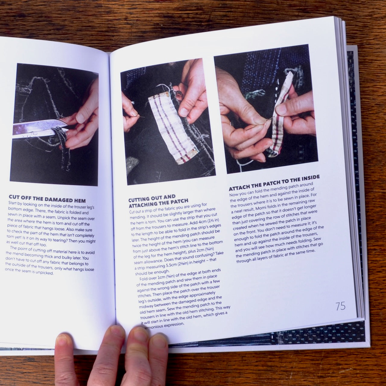 instructions page from Mending With Sashiko, The Japanese Art of Visible Repair by Takao Momiyama and Kirstin Neumuller