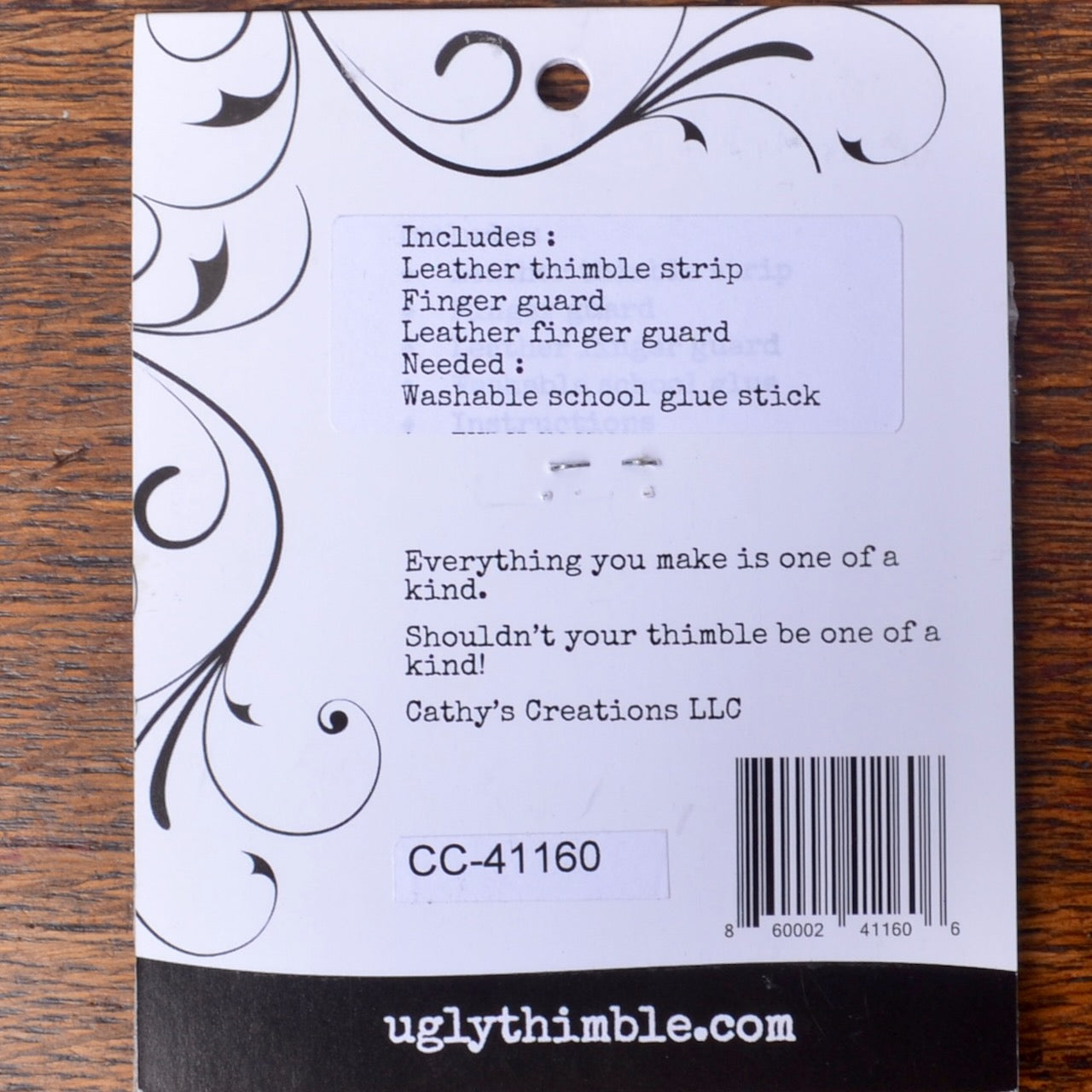back of packaging for The Original Ugly Thimble kit