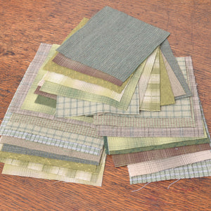Assorted Greens, hand cut yarn dyed fabrics
