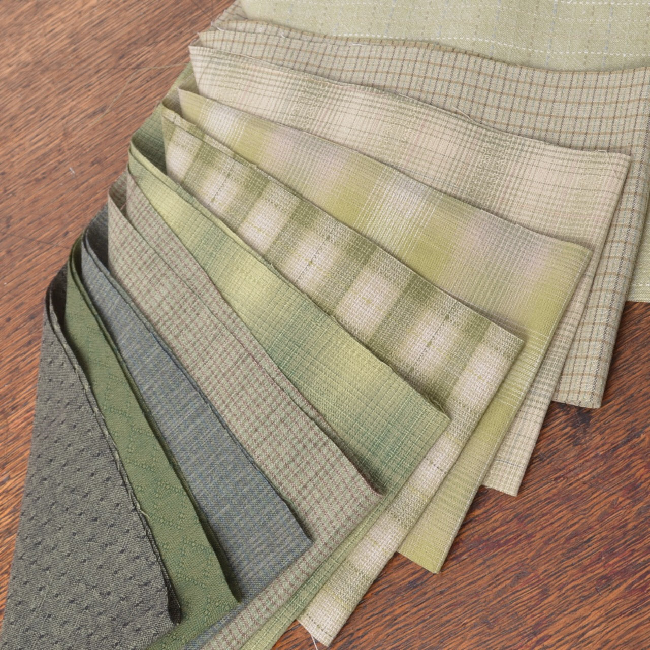 Dyed Yarn Cotton Fabric, 10 Pieces 5" X 21", Assorted Greens