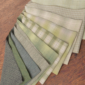 Dyed Yarn Cotton Fabric, 10 Pieces 5" X 21", Assorted Greens
