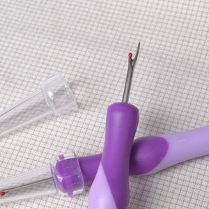 Purple seam ripper with easy grip handle and protective cover