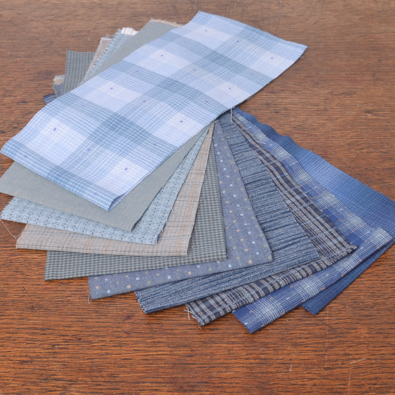 Assorted Blues, Hand Cut Fabric Strips 