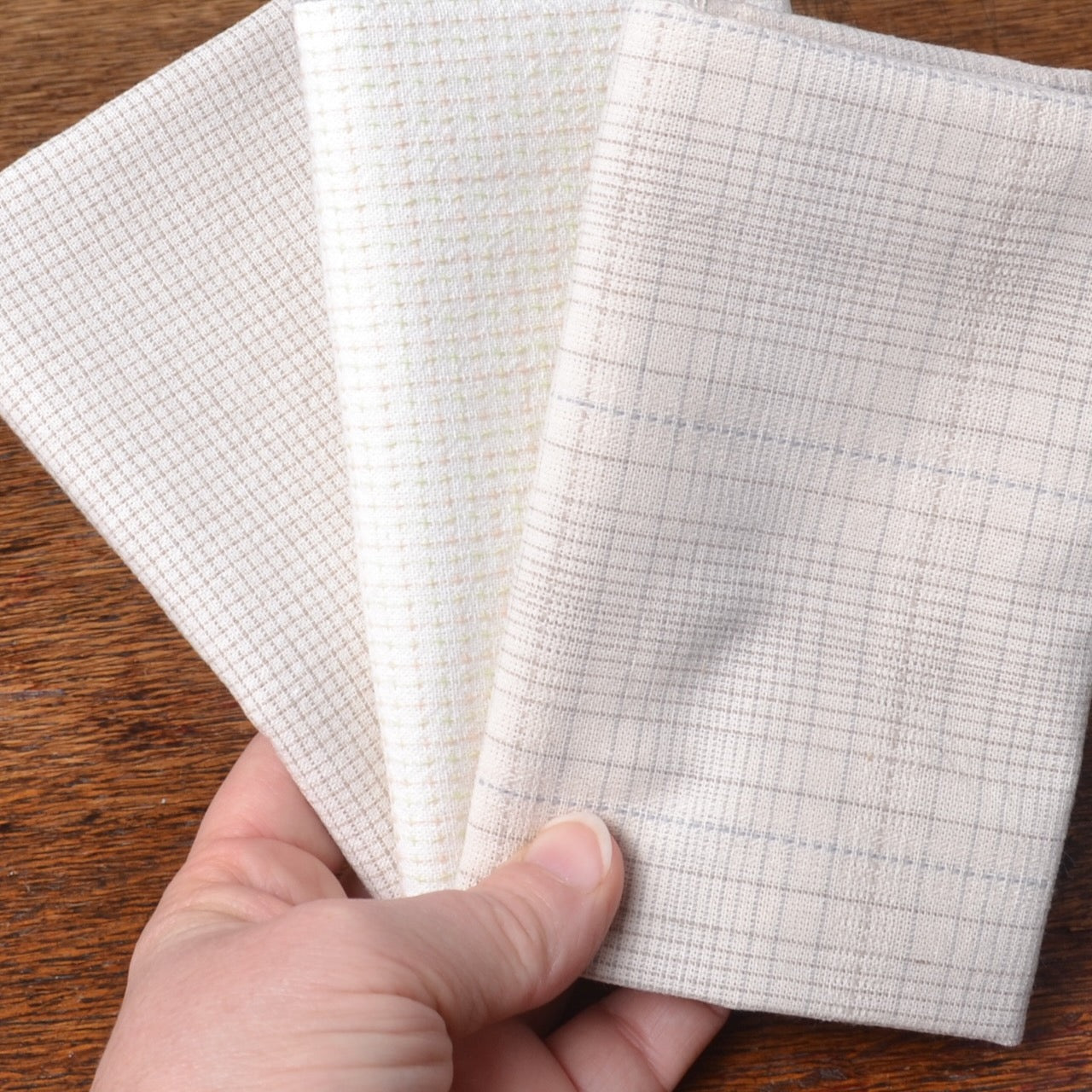 Dyed Yarn Cotton Fabric Bundle of 3, whites