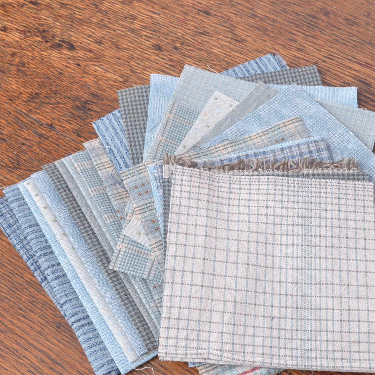 Assorted Teal yarn dyed small cut fabrics
