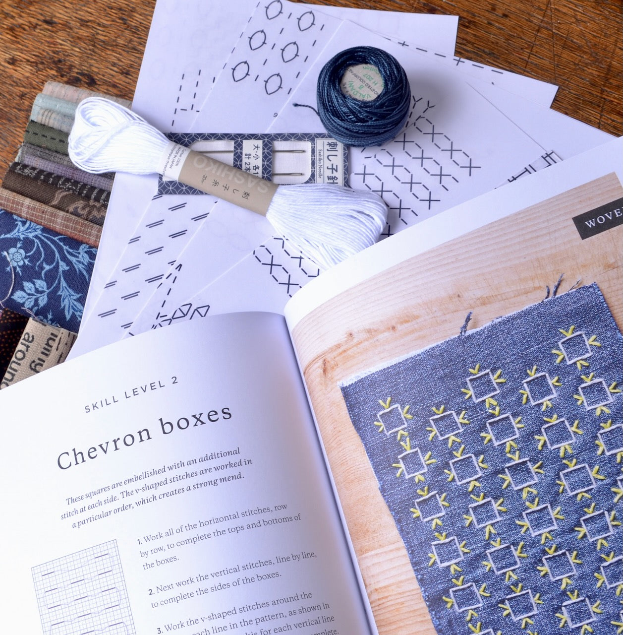 Kit of everything you need to learn sashiko style mending and do it
