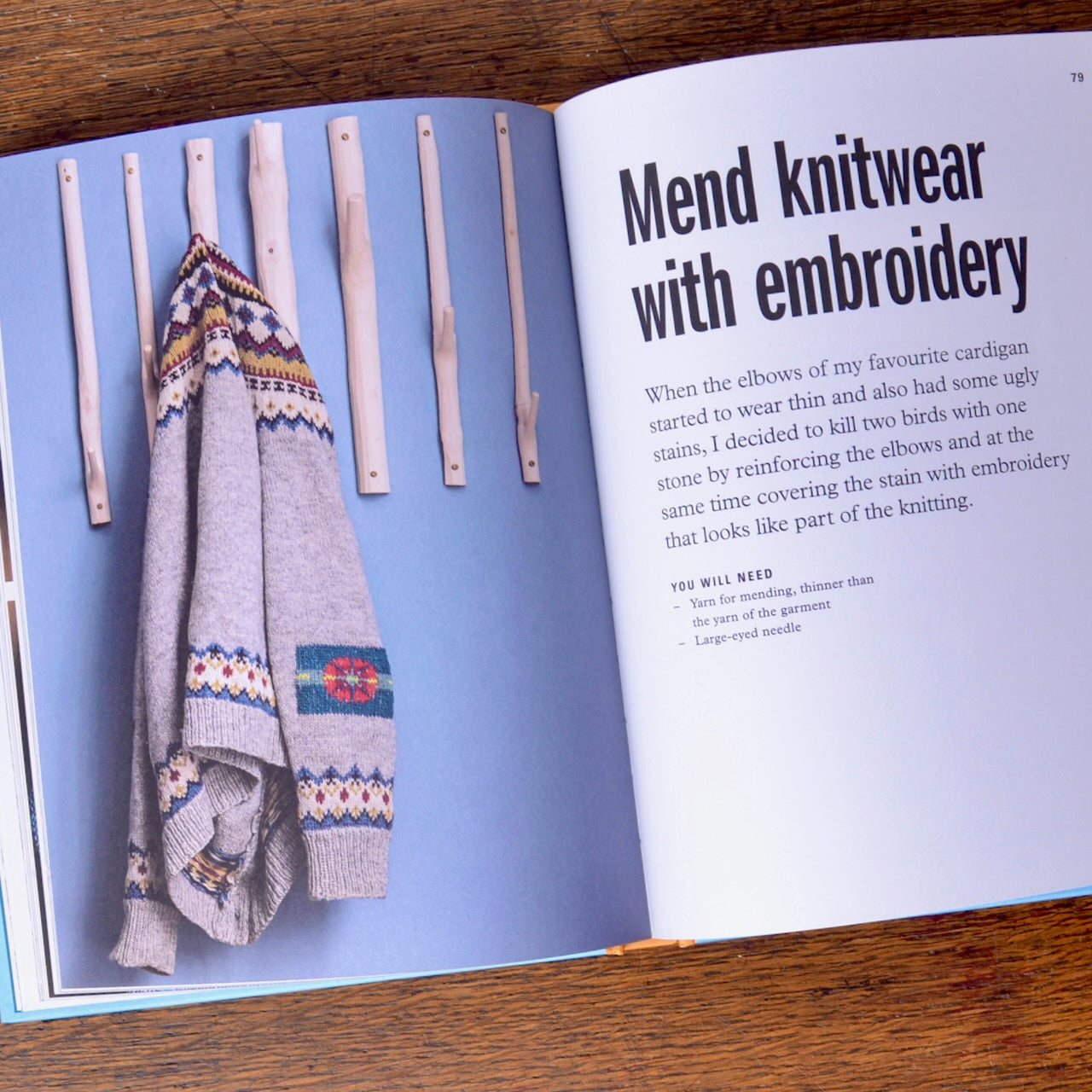 inside page about mending knitwear in Slöjd: The Swedish Art of Wood & Textile handicrafts