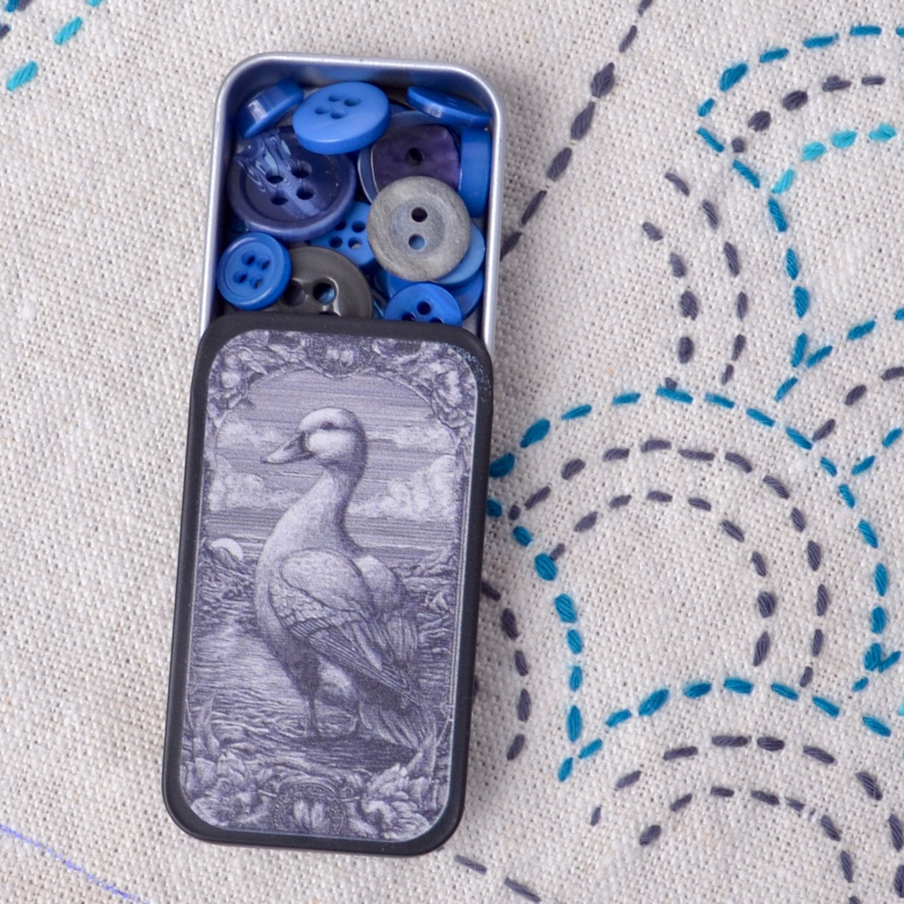 Small Assorted Buttons for your Mending Kit, Grey Goose Tin