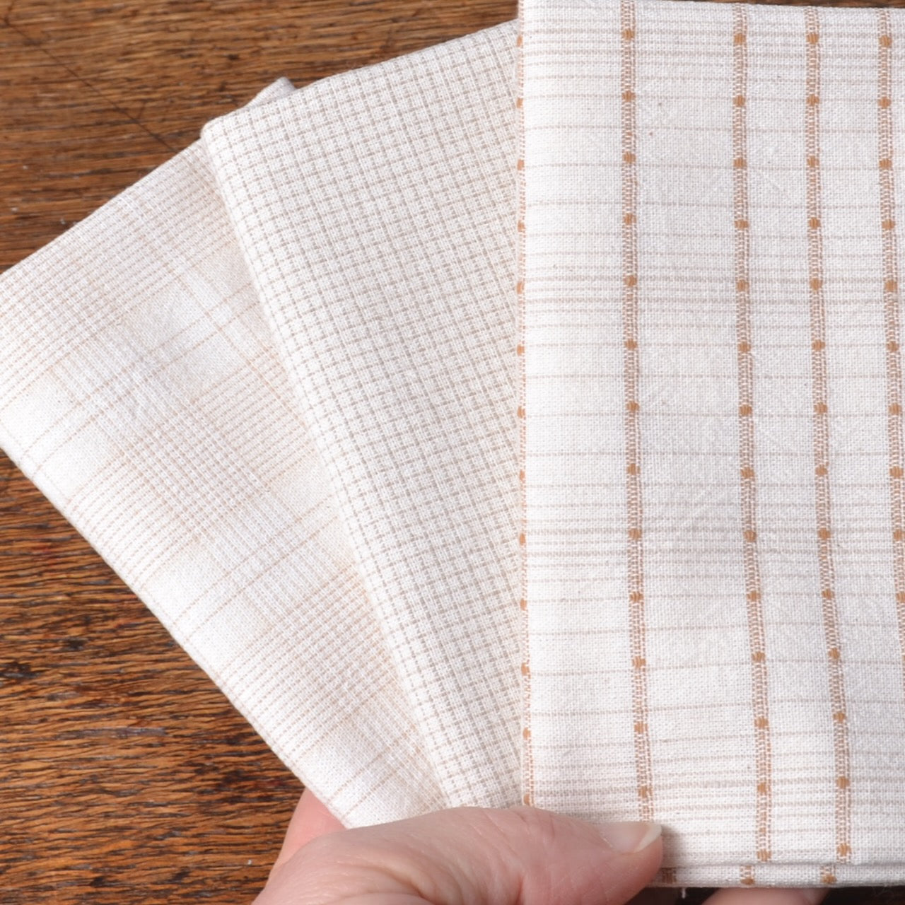 Dyed Yarn Cotton Fabric Bundle of 3, Vanilla White