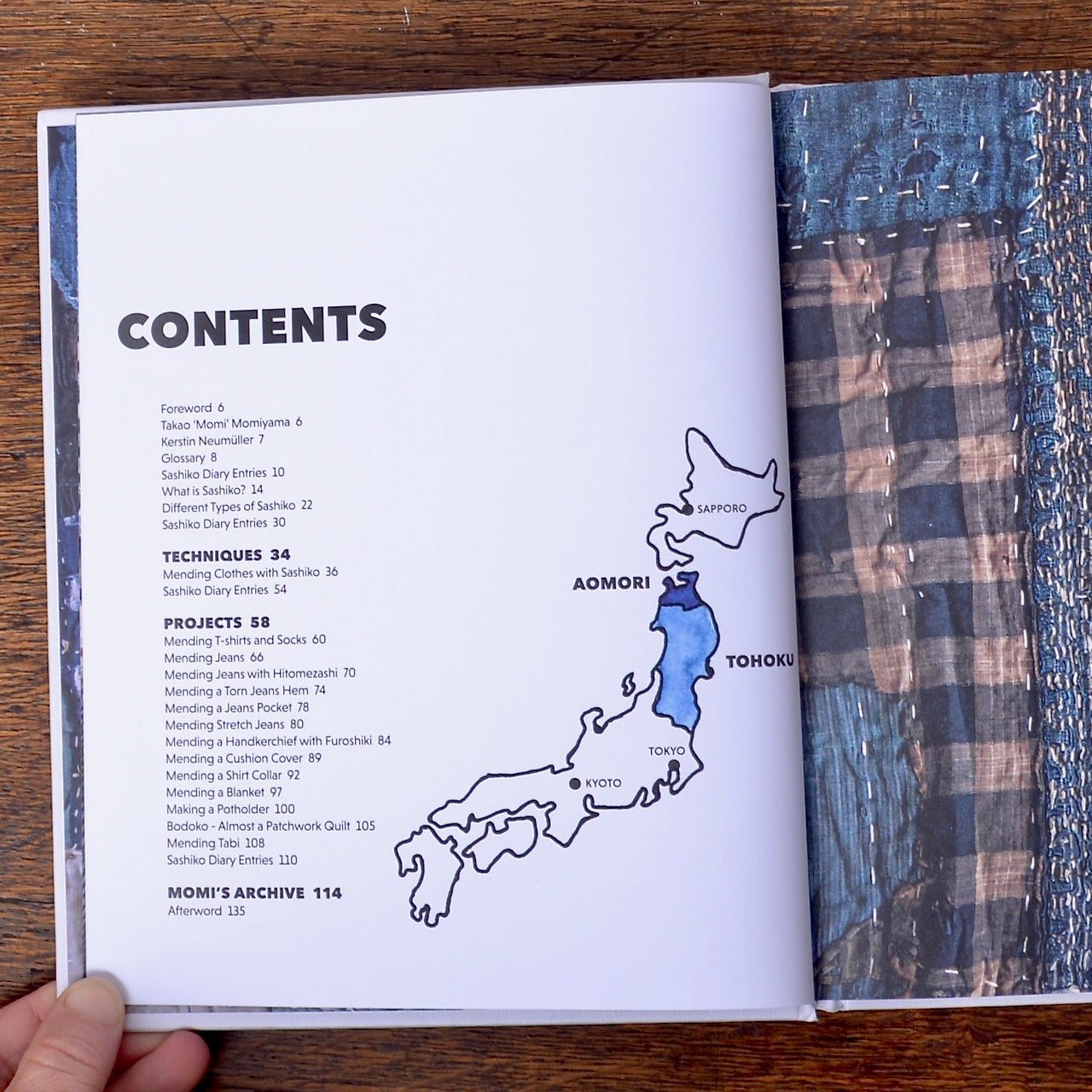 contents page for Mending With Sashiko, The Japanese Art of Visible Repair 