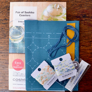 Kit for making a pair of  blue sashiko coasters