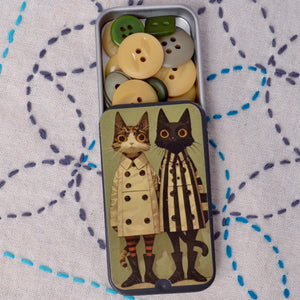 Small Assorted Buttons for your Mending Kit, Cats in Trench Coats