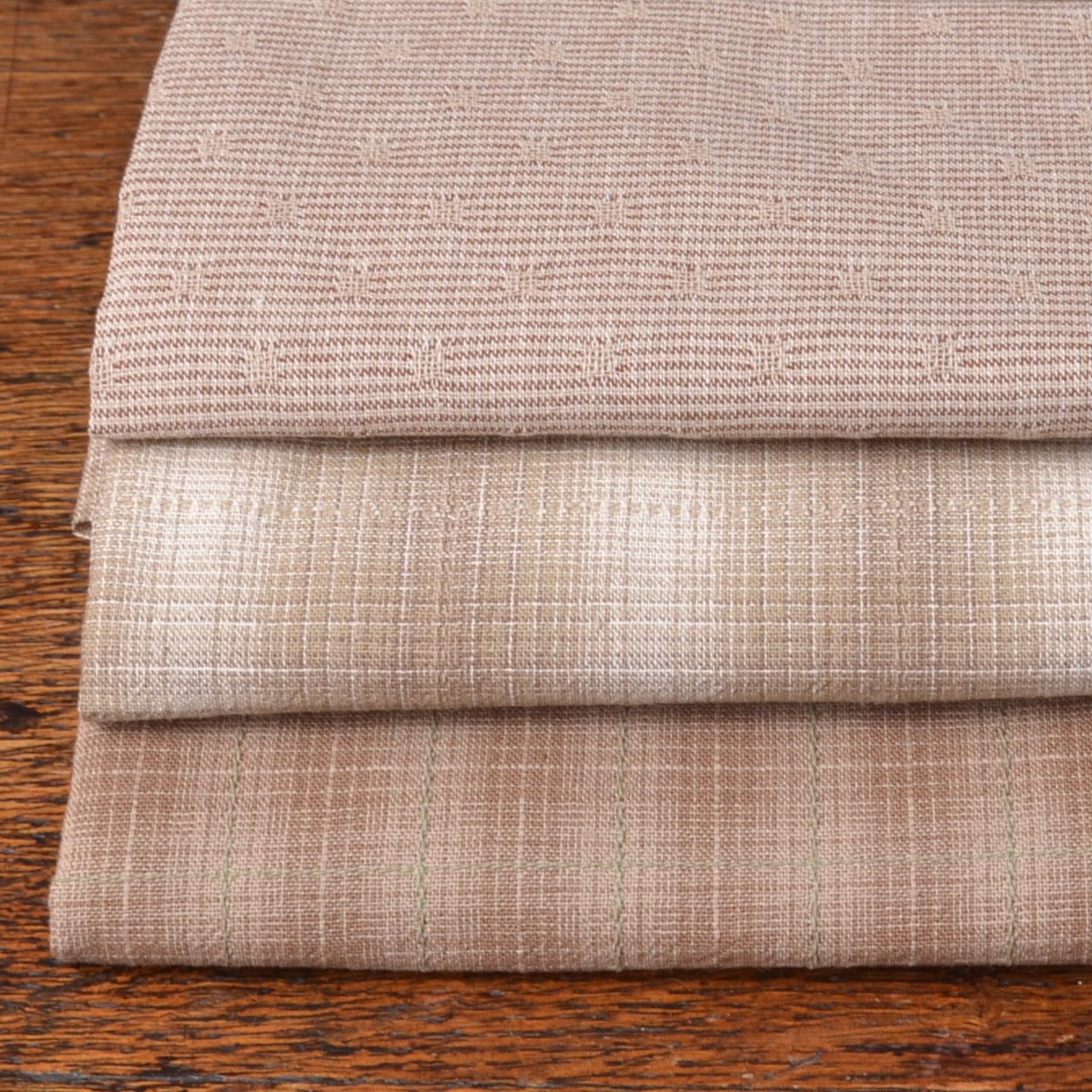 Dyed Yarn Cotton Fabric Bundle of 3, Cafe Latte