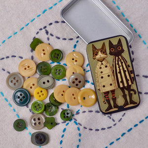 Small Assorted Buttons for your Mending Kit, Cats in Trench Coats