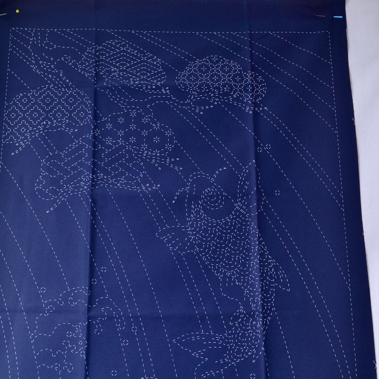 showing top half of splashing spirits sashiko pane for stitching