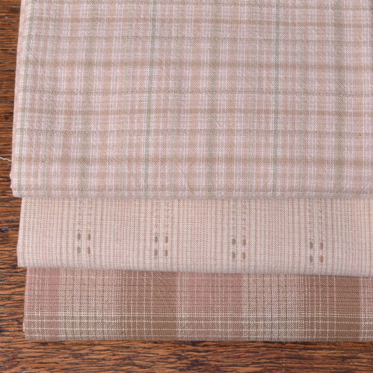 Dyed Yarn Cotton Fabric Bundle of 3, Dust and Rose