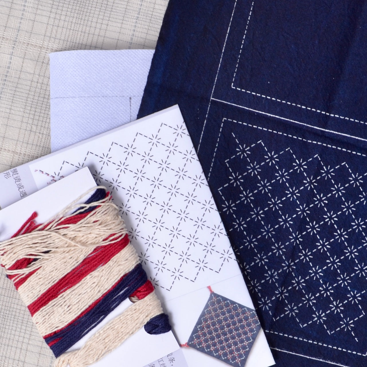 Sashiko Grab and Go Kit: Sashiko Rice Flower Coaster