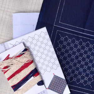 Sashiko Grab and Go Kit: Sashiko Rice Flower Coaster