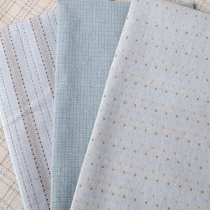 Japanese  yarn-dyed cotton fabrics, pale quiet blues